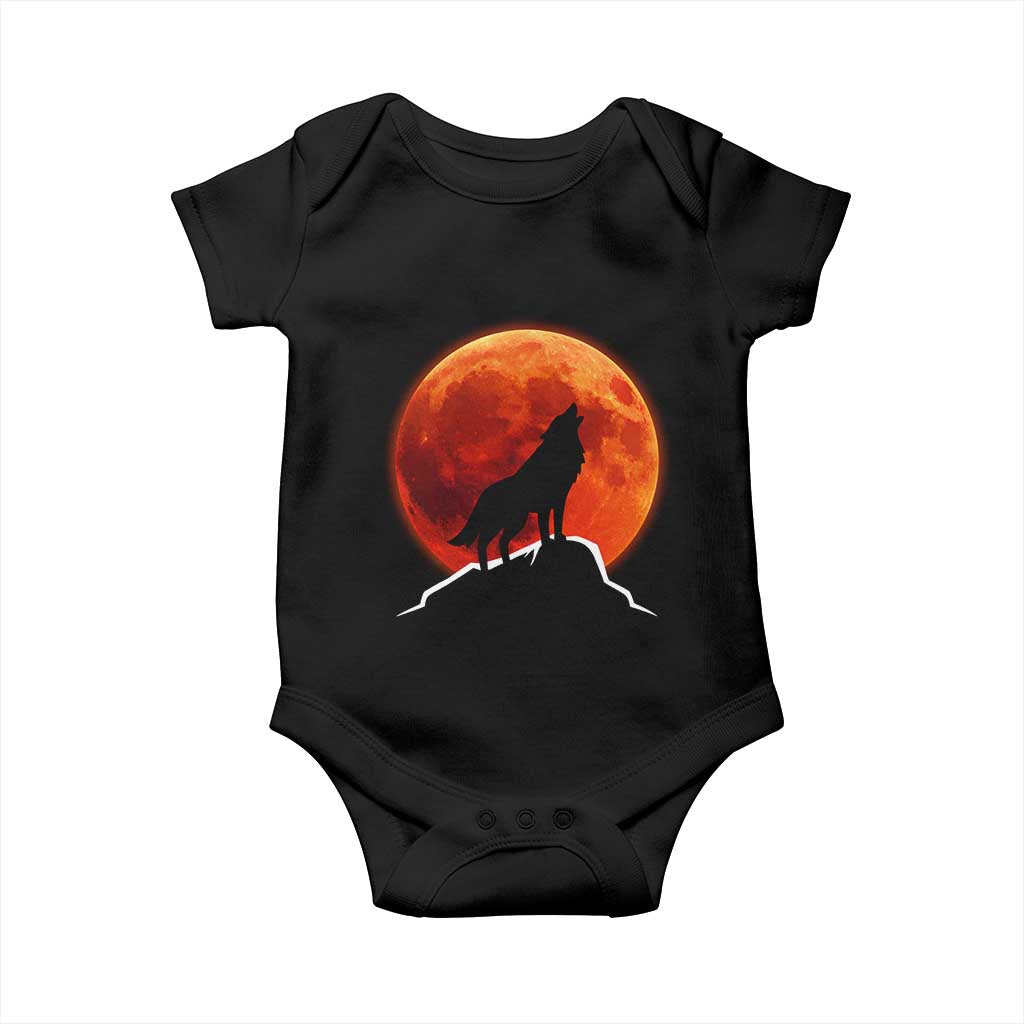 Howling Wolf Crimson Blood Moon Baby Onesie Mountain Wildlife Nature Graphic TS02 Black Print Your Wear