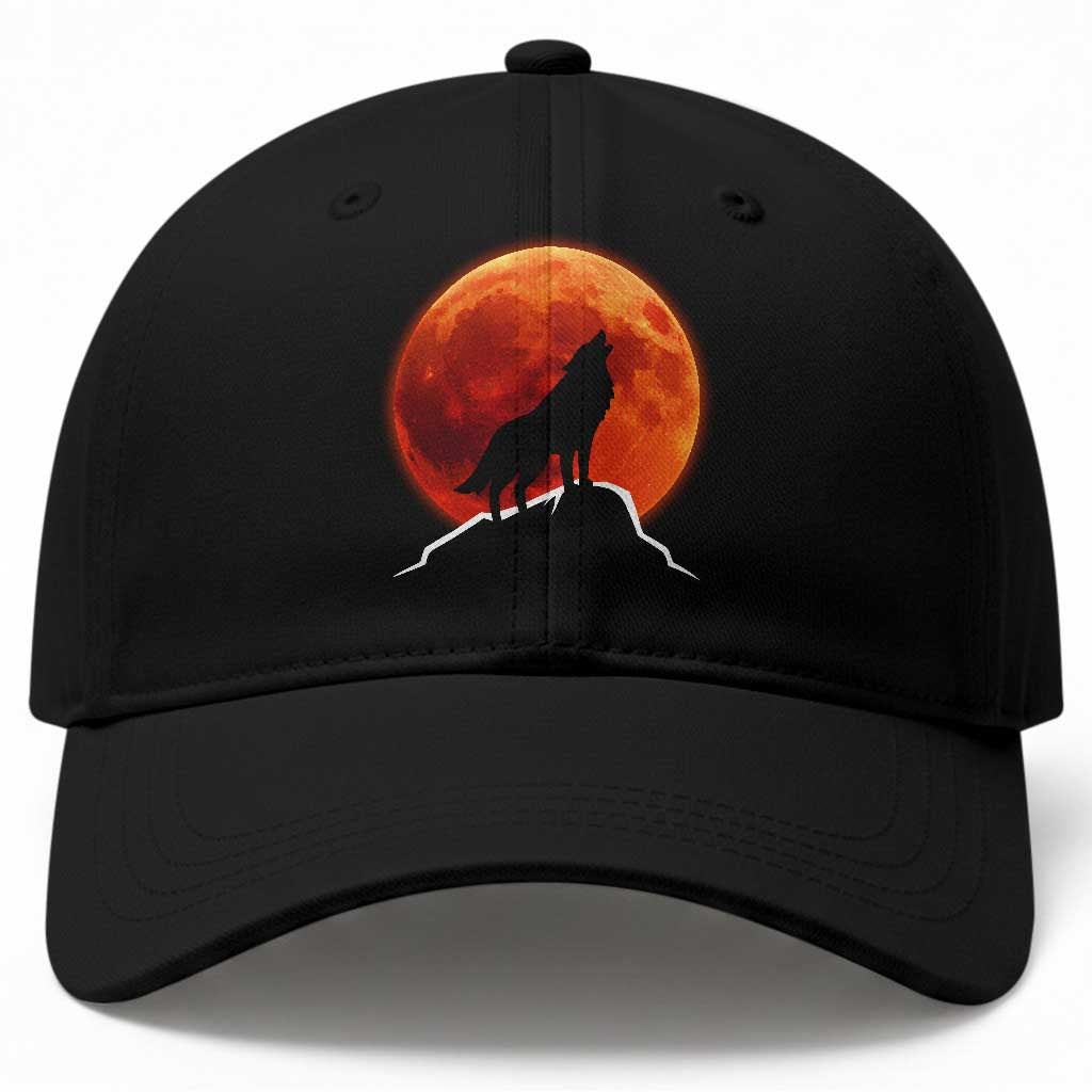 Howling Wolf Crimson Blood Moon Baseball Cap Mountain Wildlife Nature Graphic TS02 Print Your Wear