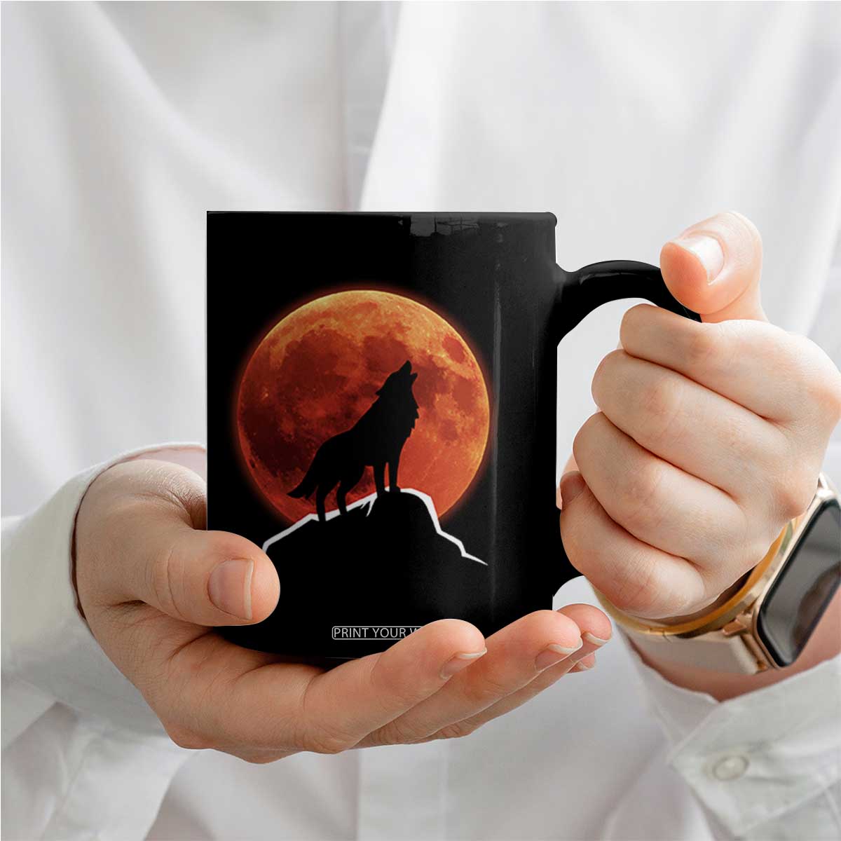 Howling Wolf Crimson Blood Moon Coffee Mug Mountain Wildlife Nature Graphic TS02 Print Your Wear