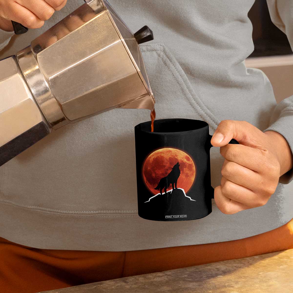 Howling Wolf Crimson Blood Moon Coffee Mug Mountain Wildlife Nature Graphic TS02 Print Your Wear