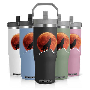Howling Wolf Crimson Blood Moon Flip Straw Tumbler Mountain Wildlife Nature Graphic TS02 Print Your Wear