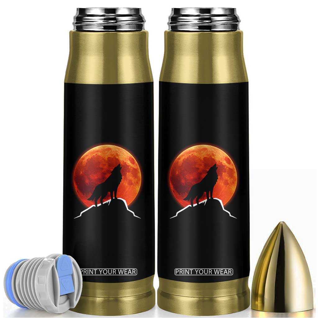 Howling Wolf Crimson Blood Moon Bullet Tumbler Mountain Wildlife Nature Graphic TS02 Black Print Your Wear