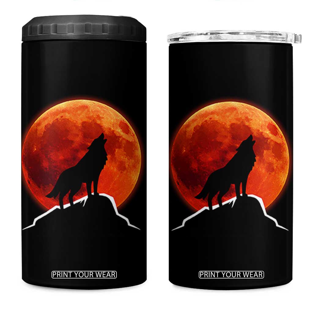 Howling Wolf Crimson Blood Moon 4 in 1 Can Cooler Tumbler Mountain Wildlife Nature Graphic TS02 One Size: 16 oz Black Print Your Wear