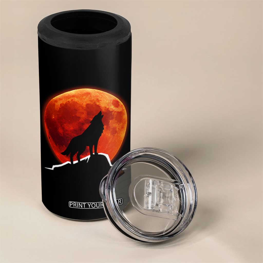 Howling Wolf Crimson Blood Moon 4 in 1 Can Cooler Tumbler Mountain Wildlife Nature Graphic TS02 Print Your Wear