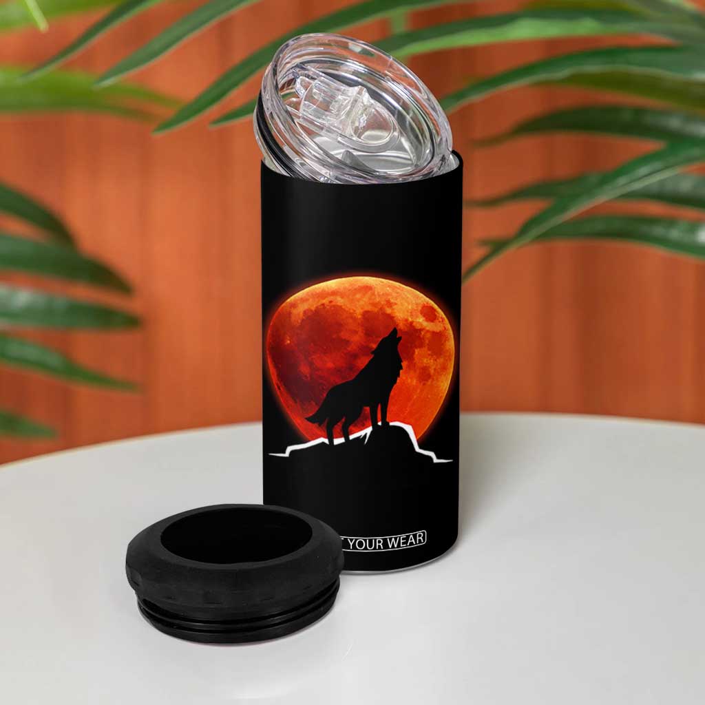 Howling Wolf Crimson Blood Moon 4 in 1 Can Cooler Tumbler Mountain Wildlife Nature Graphic TS02 Print Your Wear