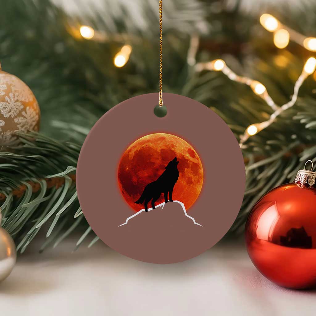 Howling Wolf Crimson Blood Moon Ceramic Ornament Mountain Wildlife Nature Graphic TS02 1pc Mocha Print Your Wear