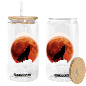 Howling Wolf Crimson Blood Moon Glass Can Mountain Wildlife Nature Graphic TS02 Print Your Wear