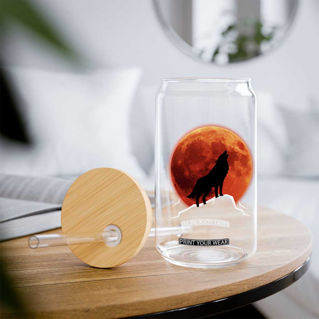 Howling Wolf Crimson Blood Moon Glass Can Mountain Wildlife Nature Graphic TS02 Print Your Wear