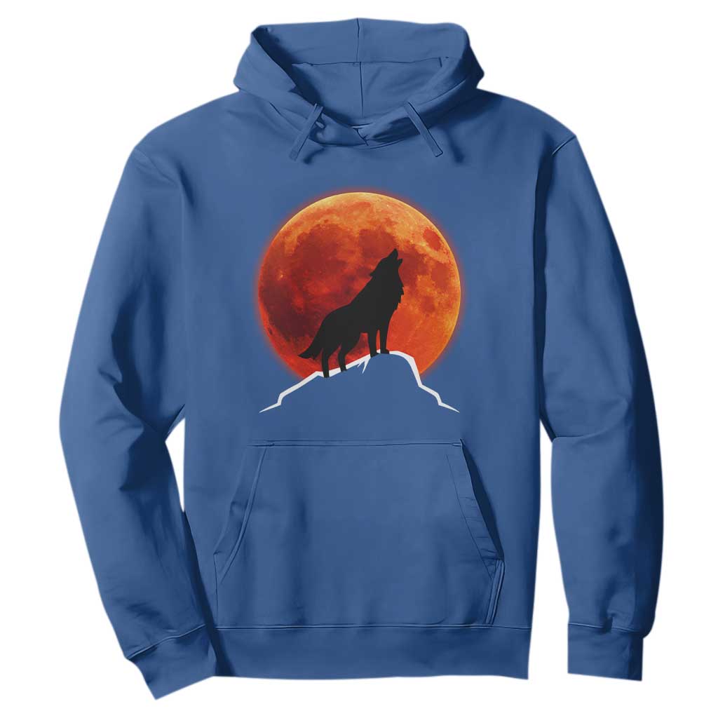 Howling Wolf Crimson Blood Moon Hoodie Mountain Wildlife Nature Graphic TS02 Royal Blue Print Your Wear