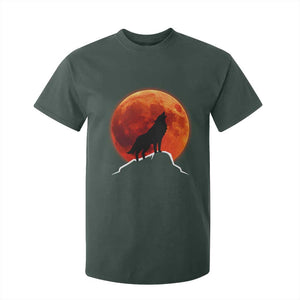 Howling Wolf Crimson Blood Moon T Shirt For Kid Mountain Wildlife Nature Graphic TS02 Dark Forest Green Print Your Wear