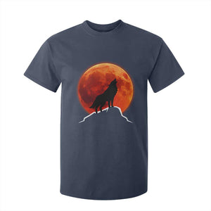 Howling Wolf Crimson Blood Moon T Shirt For Kid Mountain Wildlife Nature Graphic TS02 Navy Print Your Wear