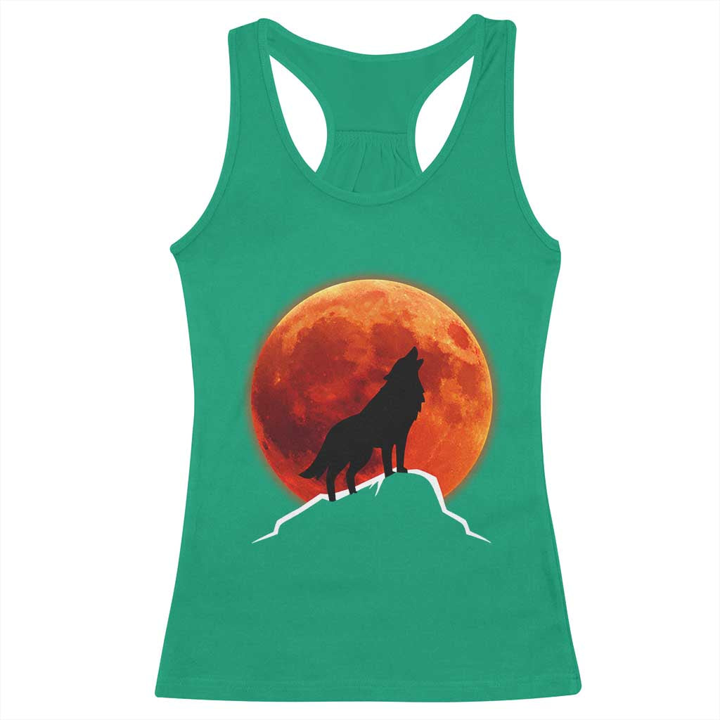 Howling Wolf Crimson Blood Moon Racerback Tank Top Mountain Wildlife Nature Graphic TS02 Irish Green Print Your Wear