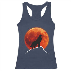 Howling Wolf Crimson Blood Moon Racerback Tank Top Mountain Wildlife Nature Graphic TS02 Navy Print Your Wear