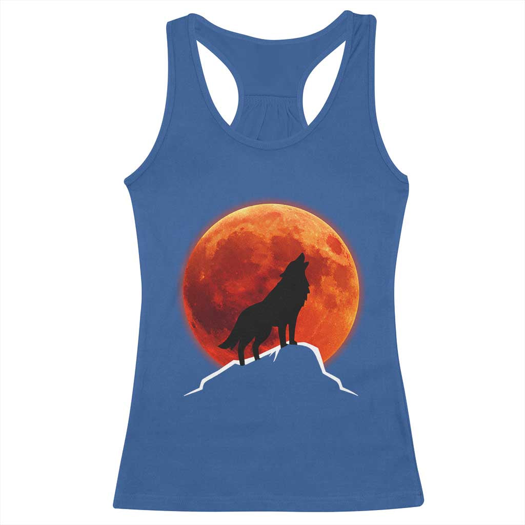 Howling Wolf Crimson Blood Moon Racerback Tank Top Mountain Wildlife Nature Graphic TS02 Royal Blue Print Your Wear