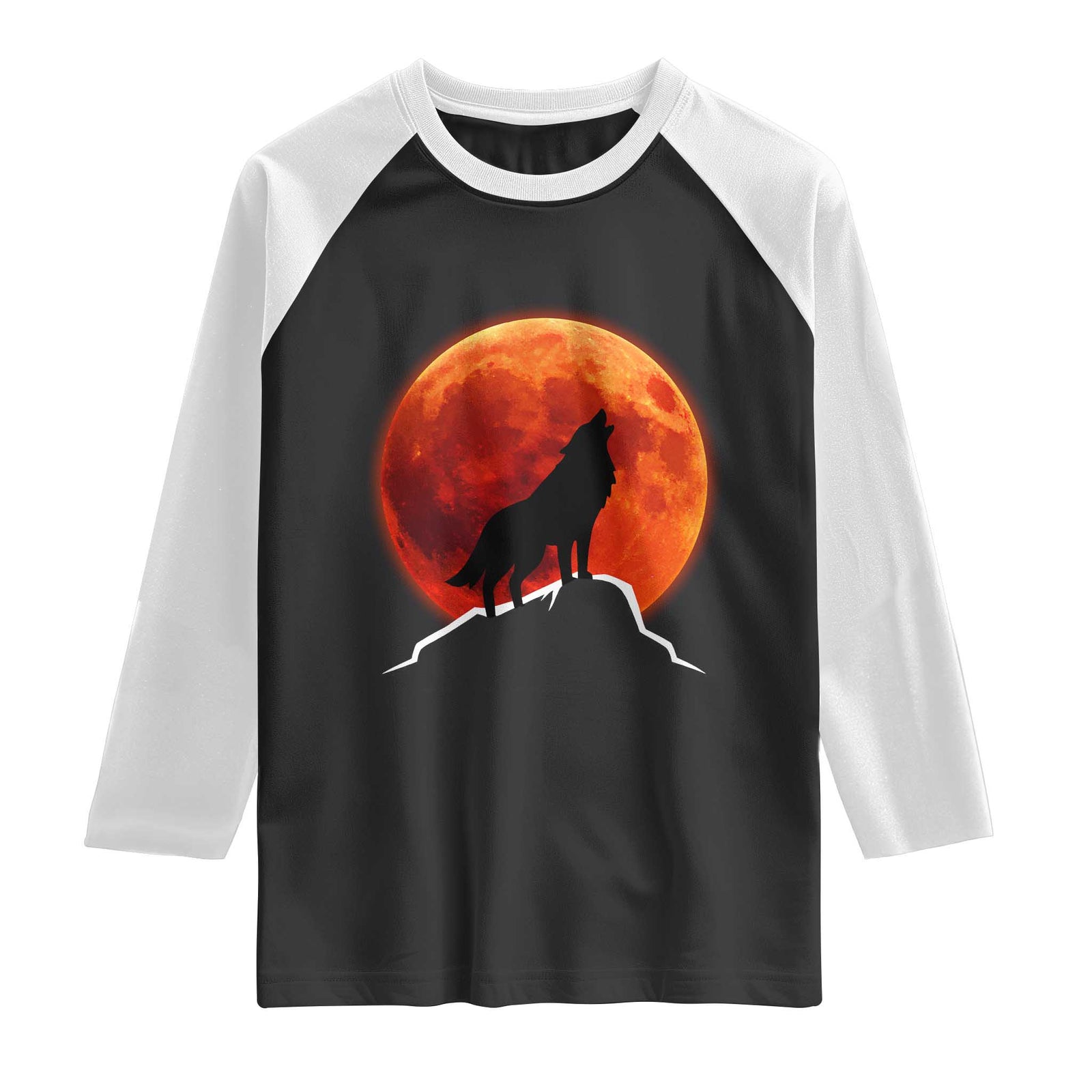 Howling Wolf Crimson Blood Moon Raglan Shirt Mountain Wildlife Nature Graphic TS02 Black White Print Your Wear
