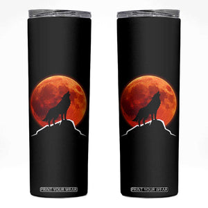 Howling Wolf Crimson Blood Moon Skinny Tumbler Mountain Wildlife Nature Graphic TS02 Black Print Your Wear