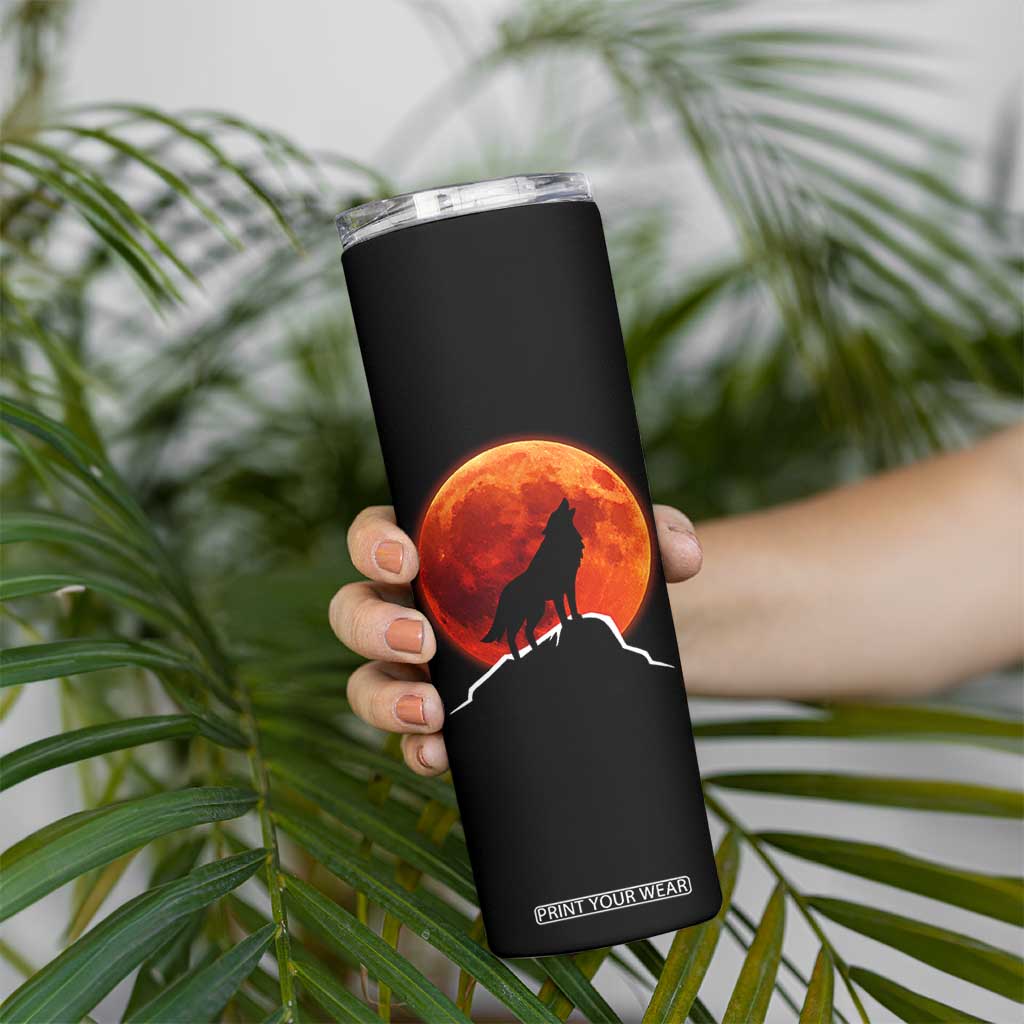 Howling Wolf Crimson Blood Moon Skinny Tumbler Mountain Wildlife Nature Graphic TS02 Print Your Wear