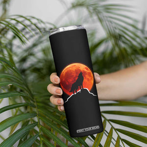 Howling Wolf Crimson Blood Moon Skinny Tumbler Mountain Wildlife Nature Graphic TS02 Print Your Wear