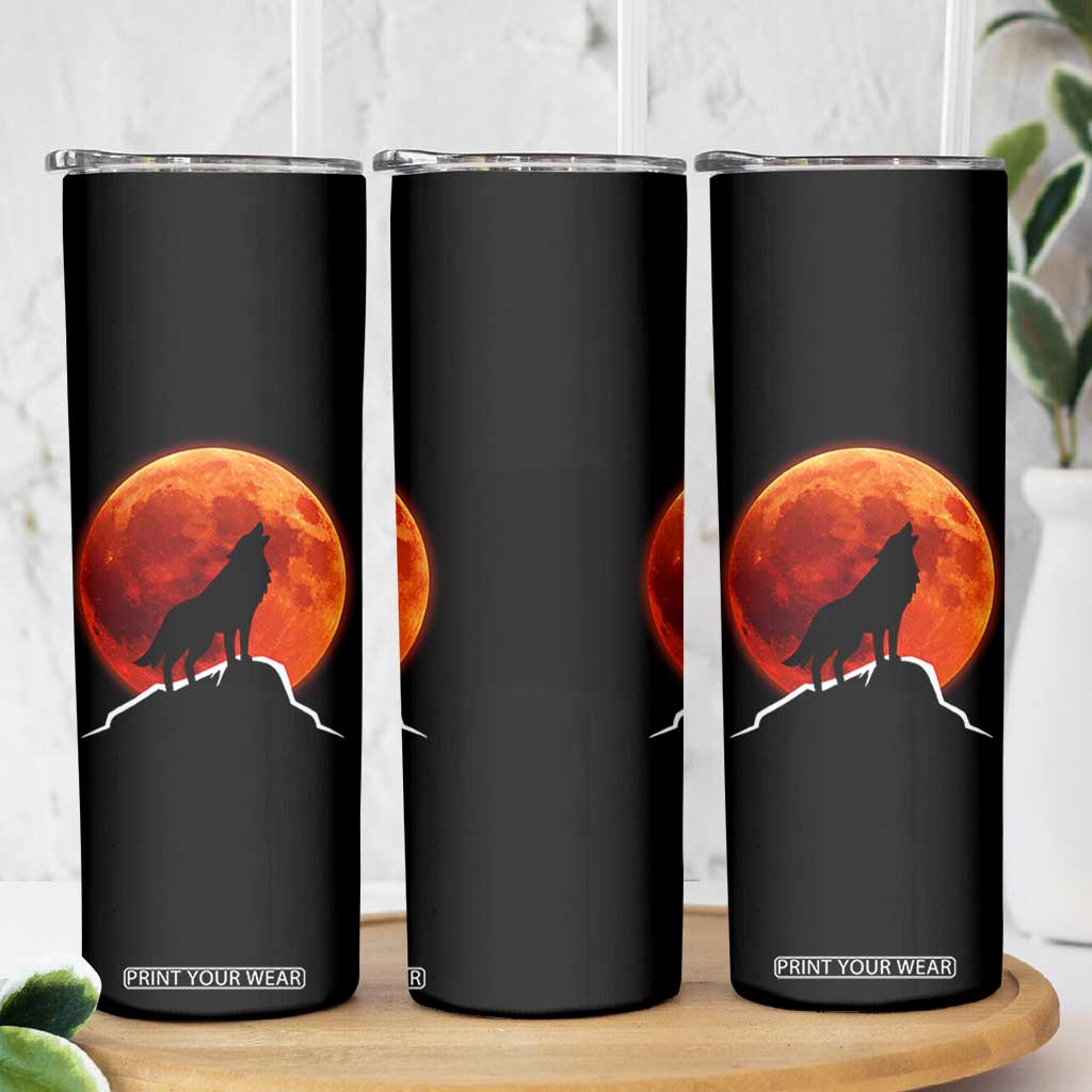 Howling Wolf Crimson Blood Moon Skinny Tumbler Mountain Wildlife Nature Graphic TS02 Print Your Wear