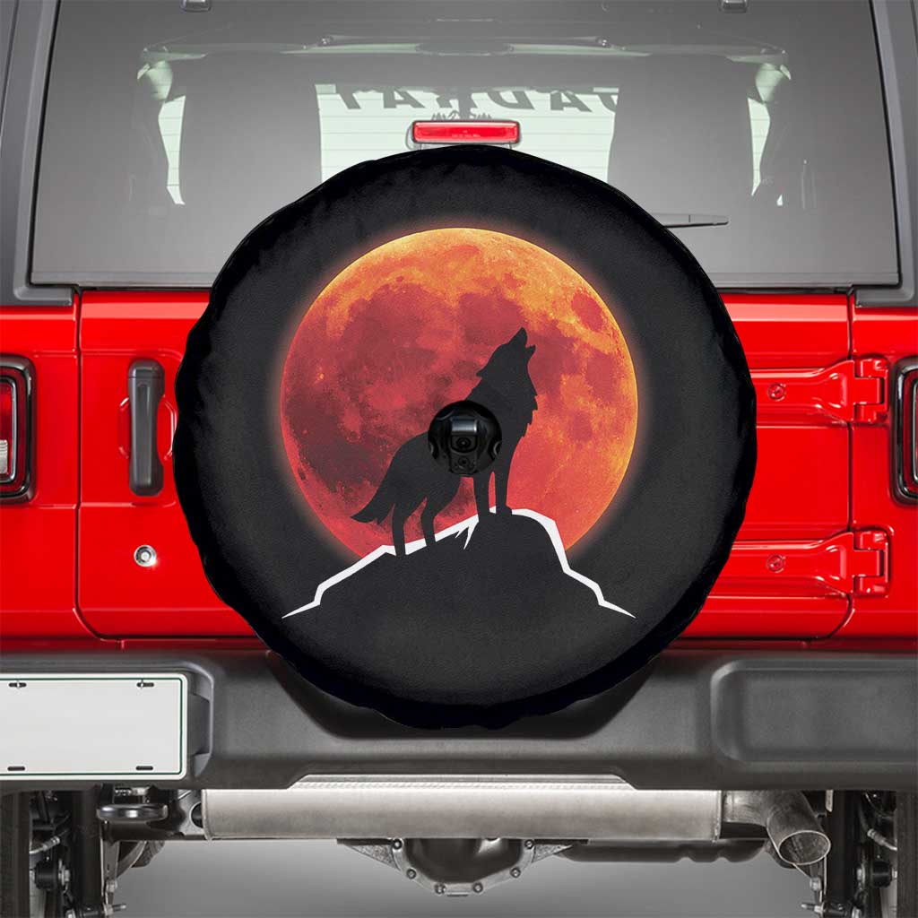 Howling Wolf Crimson Blood Moon Spare Tire Cover Mountain Wildlife Nature Graphic TS02 Black Print Your Wear