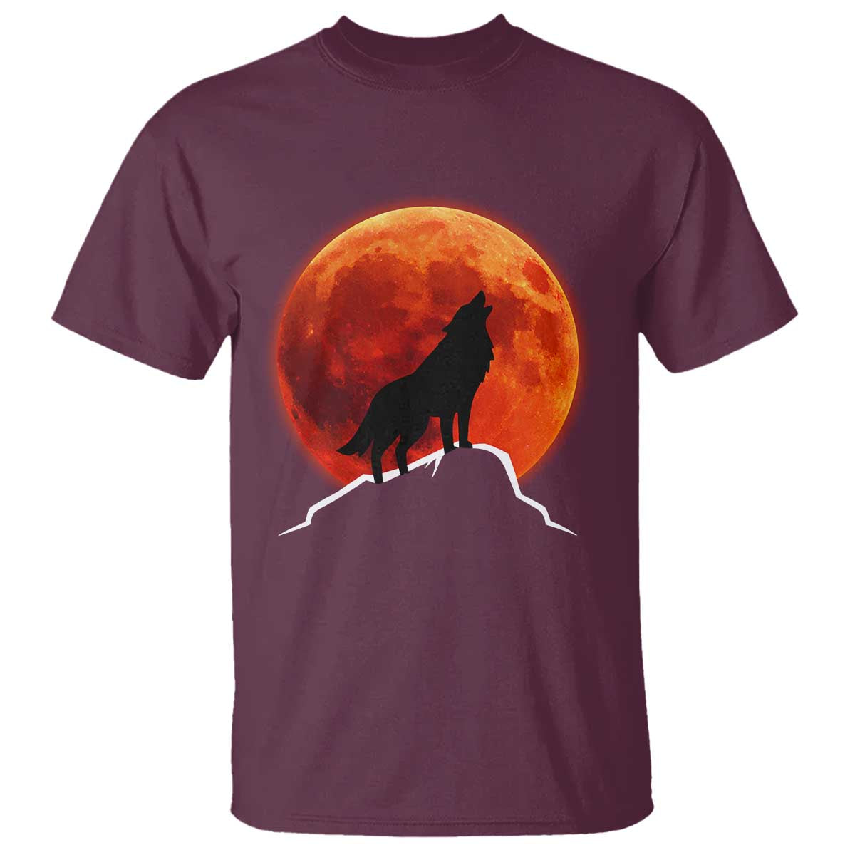 Howling Wolf Crimson Blood Moon T Shirt Mountain Wildlife Nature Graphic TS02 Maroon Print Your Wear