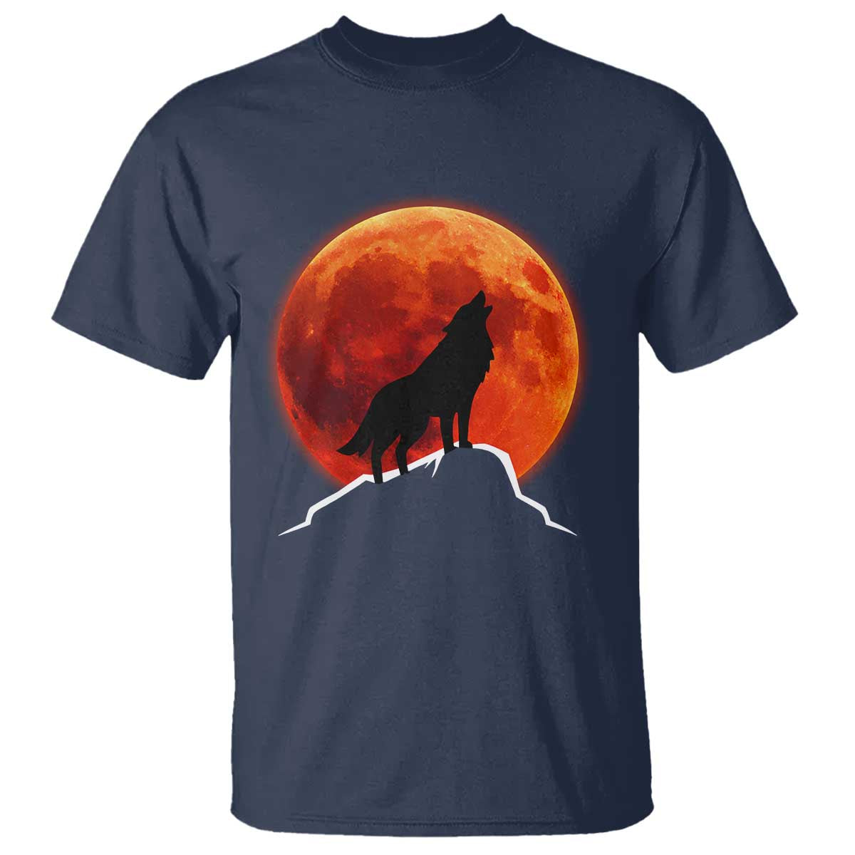 Howling Wolf Crimson Blood Moon T Shirt Mountain Wildlife Nature Graphic TS02 Navy Print Your Wear