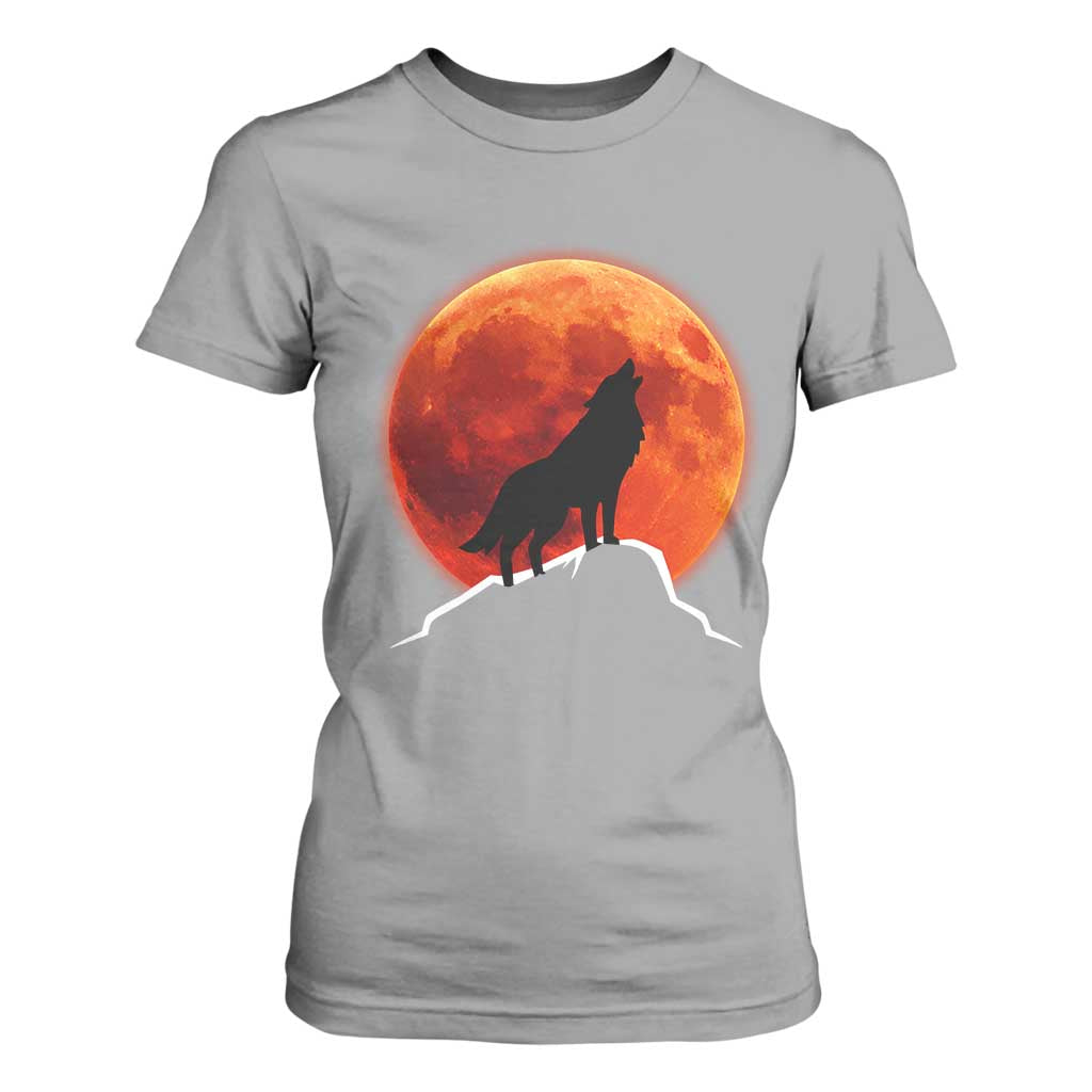 Howling Wolf Crimson Blood Moon T Shirt For Women Mountain Wildlife Nature Graphic TS02 Sport Gray Print Your Wear