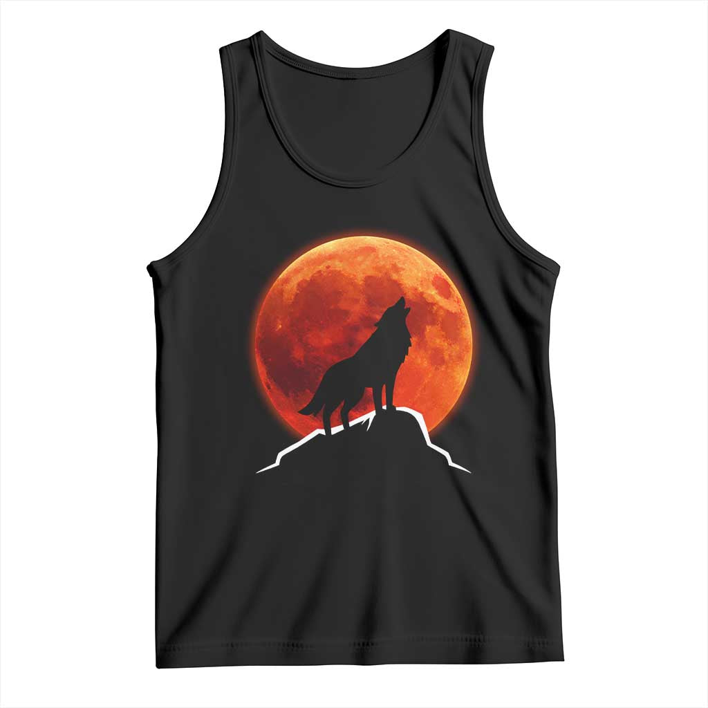 Howling Wolf Crimson Blood Moon Tank Top Mountain Wildlife Nature Graphic TS02 Black Print Your Wear