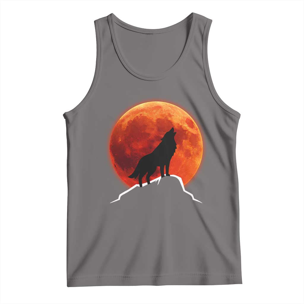 Howling Wolf Crimson Blood Moon Tank Top Mountain Wildlife Nature Graphic TS02 Deep Heather Print Your Wear