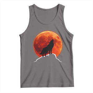 Howling Wolf Crimson Blood Moon Tank Top Mountain Wildlife Nature Graphic TS02 Deep Heather Print Your Wear