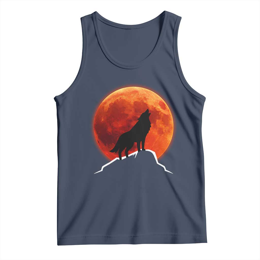 Howling Wolf Crimson Blood Moon Tank Top Mountain Wildlife Nature Graphic TS02 Navy Print Your Wear