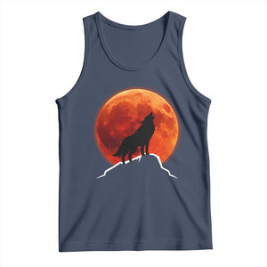 Howling Wolf Crimson Blood Moon Tank Top Mountain Wildlife Nature Graphic TS02 Navy Print Your Wear