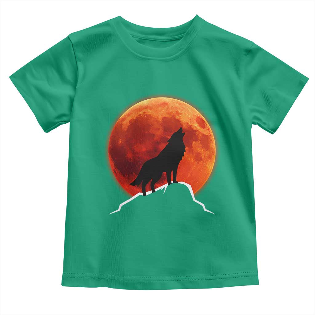 Howling Wolf Crimson Blood Moon Toddler T Shirt Mountain Wildlife Nature Graphic TS02 Irish Green Print Your Wear