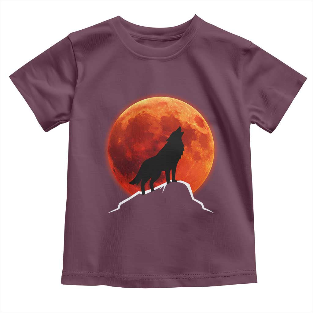 Howling Wolf Crimson Blood Moon Toddler T Shirt Mountain Wildlife Nature Graphic TS02 Maroon Print Your Wear