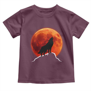Howling Wolf Crimson Blood Moon Toddler T Shirt Mountain Wildlife Nature Graphic TS02 Maroon Print Your Wear