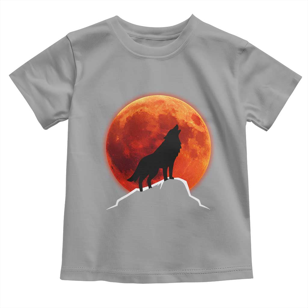 Howling Wolf Crimson Blood Moon Toddler T Shirt Mountain Wildlife Nature Graphic TS02 Sport Gray Print Your Wear