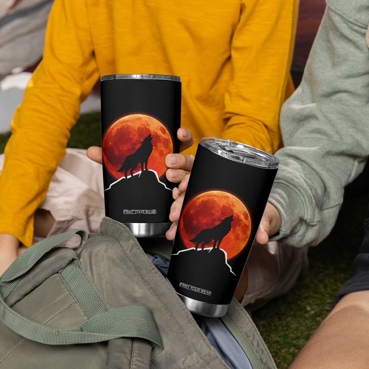 Howling Wolf Crimson Blood Moon Tumbler Cup Mountain Wildlife Nature Graphic TS02 Print Your Wear