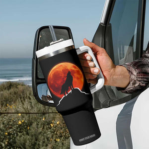 Howling Wolf Crimson Blood Moon Tumbler With Handle Mountain Wildlife Nature Graphic TS02 Print Your Wear