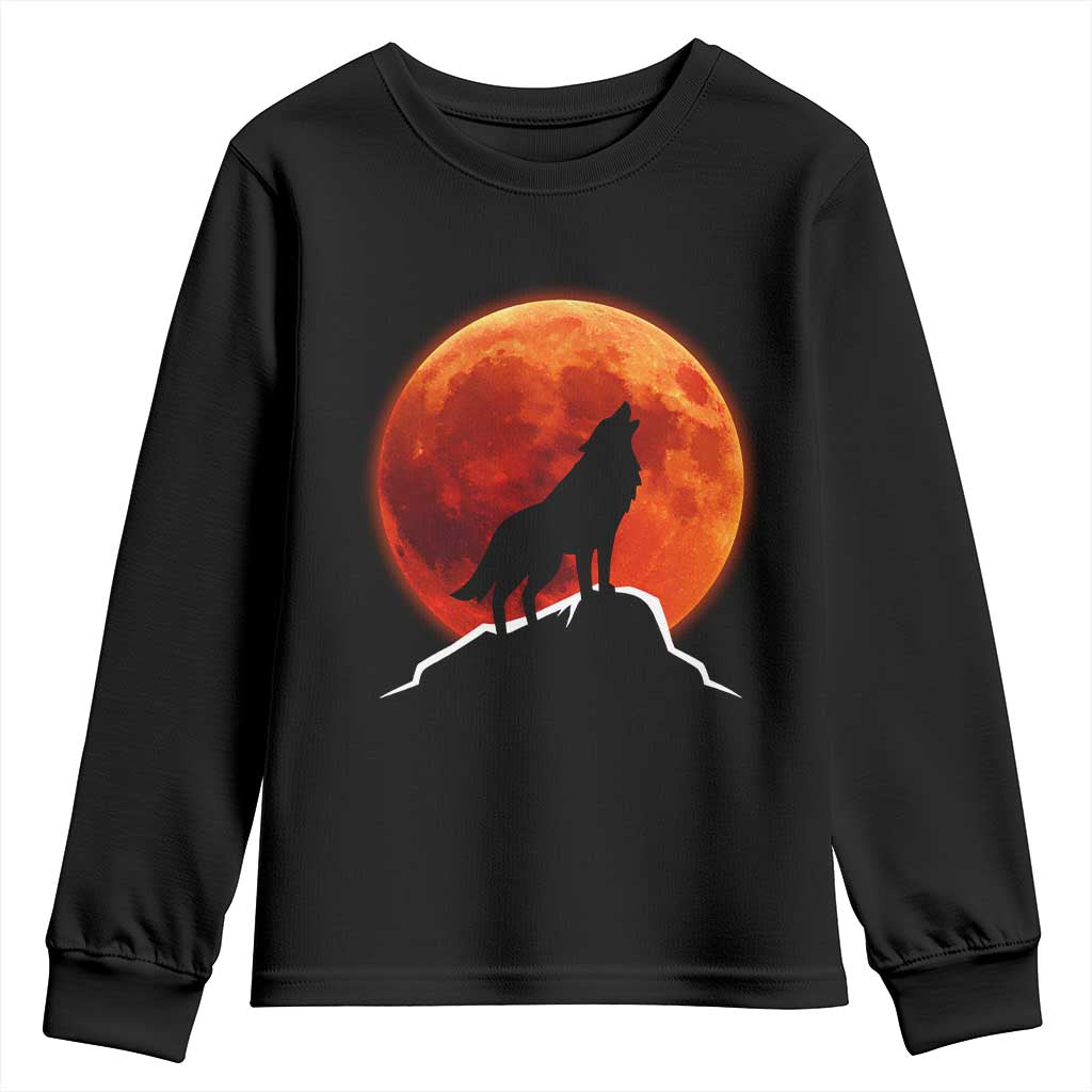 Howling Wolf Crimson Blood Moon Youth Sweatshirt Mountain Wildlife Nature Graphic TS02 Black Print Your Wear