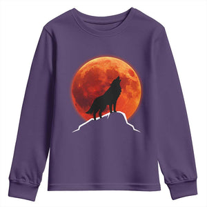 Howling Wolf Crimson Blood Moon Youth Sweatshirt Mountain Wildlife Nature Graphic TS02 Purple Print Your Wear
