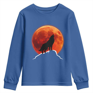 Howling Wolf Crimson Blood Moon Youth Sweatshirt Mountain Wildlife Nature Graphic TS02 Royal Blue Print Your Wear