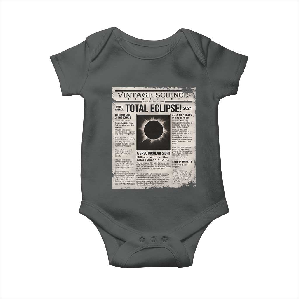 Retro Vintage Science Magazine Total Solar Eclipse 2024 Baby Onesie Historic Totality Astronomy Geek Memorabilia TS02 Dark Heather Print Your Wear