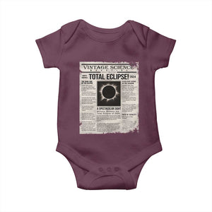Retro Vintage Science Magazine Total Solar Eclipse 2024 Baby Onesie Historic Totality Astronomy Geek Memorabilia TS02 Maroon Print Your Wear
