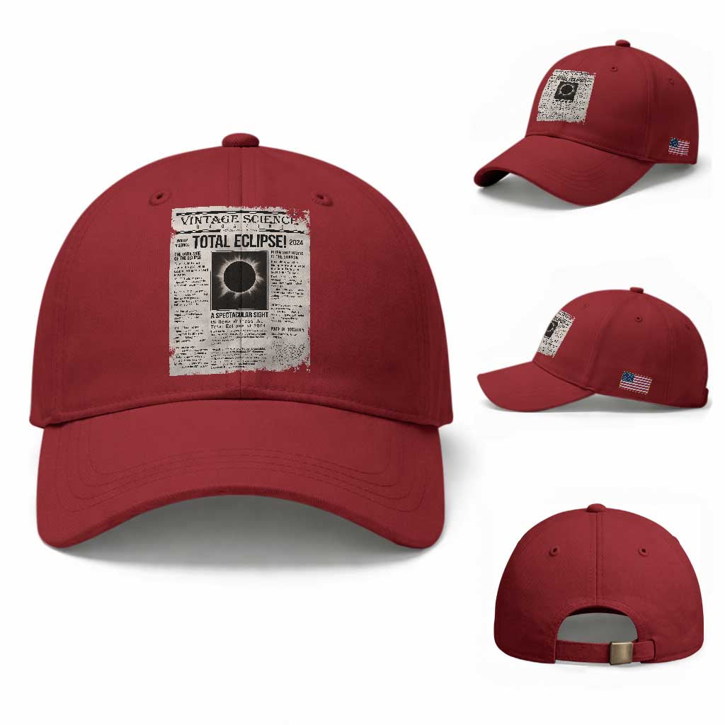 Retro Vintage Science Magazine Total Solar Eclipse 2024 Baseball Cap Historic Totality Astronomy Geek Memorabilia TS02 Baseball Cap Universal Fit Cherry Red Print Your Wear
