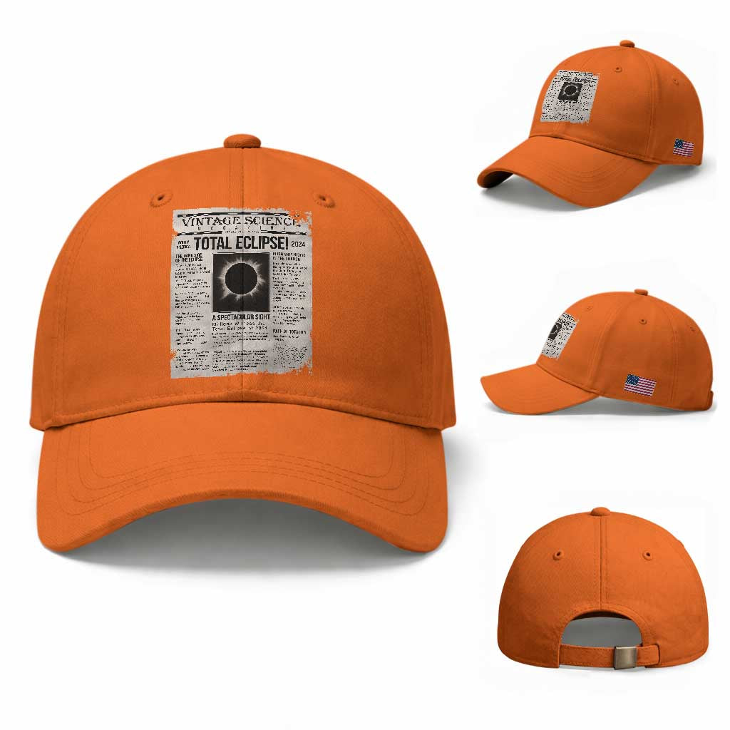 Retro Vintage Science Magazine Total Solar Eclipse 2024 Baseball Cap Historic Totality Astronomy Geek Memorabilia TS02 Baseball Cap Universal Fit Orange Print Your Wear