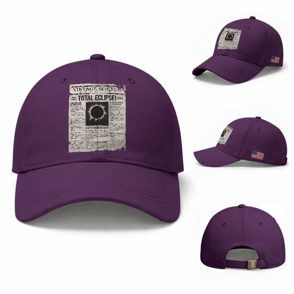 Retro Vintage Science Magazine Total Solar Eclipse 2024 Baseball Cap Historic Totality Astronomy Geek Memorabilia TS02 Baseball Cap Universal Fit Purple Print Your Wear