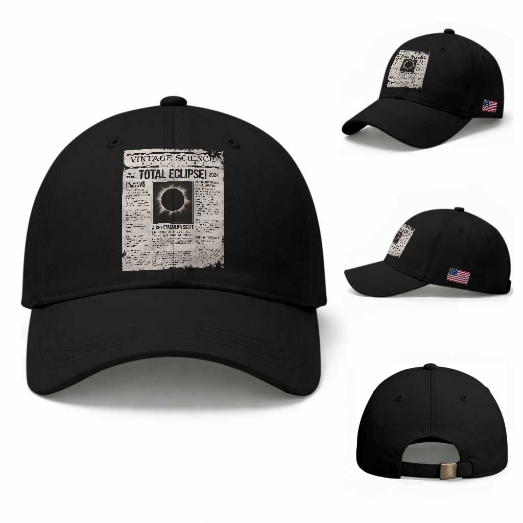 Retro Vintage Science Magazine Total Solar Eclipse 2024 Baseball Cap Historic Totality Astronomy Geek Memorabilia TS02 Baseball Cap Universal Fit Black Print Your Wear