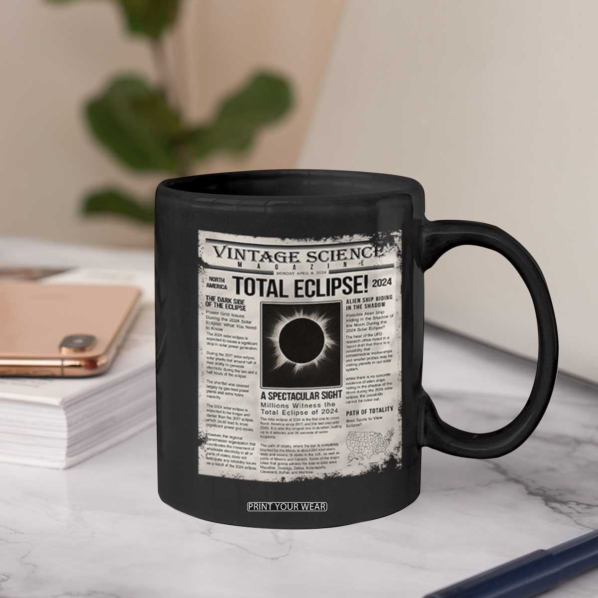 Retro Vintage Science Magazine Total Solar Eclipse 2024 Coffee Mug Historic Totality Astronomy Geek Memorabilia TS02 Print Your Wear