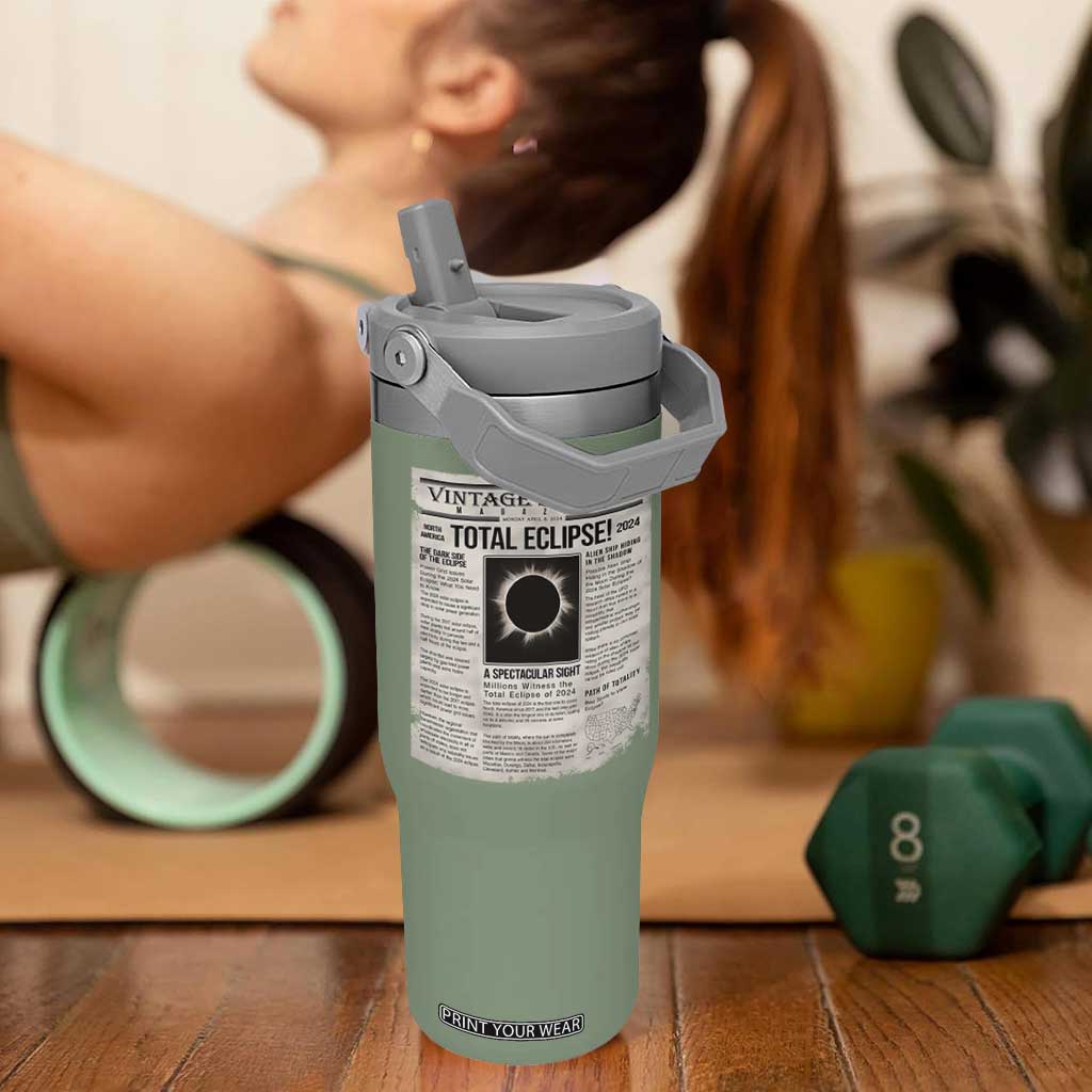 Retro Vintage Science Magazine Total Solar Eclipse 2024 Flip Straw Tumbler Historic Totality Astronomy Geek Memorabilia TS02 One Size: 30 oz Moss Green Print Your Wear