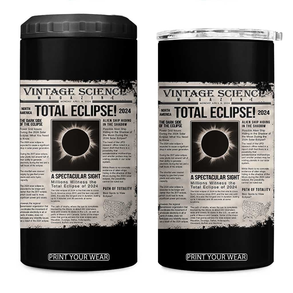 Retro Vintage Science Magazine Total Solar Eclipse 2024 4 in 1 Can Cooler Tumbler Historic Totality Astronomy Geek Memorabilia TS02 One Size: 16 oz Black Print Your Wear